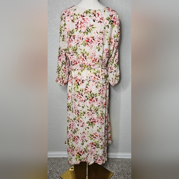 J. Jill Ivory Floral Pebble Hydrangea Garden 3/4 Sleeve V-Neck L Midi Dress - Picture 4 of 8